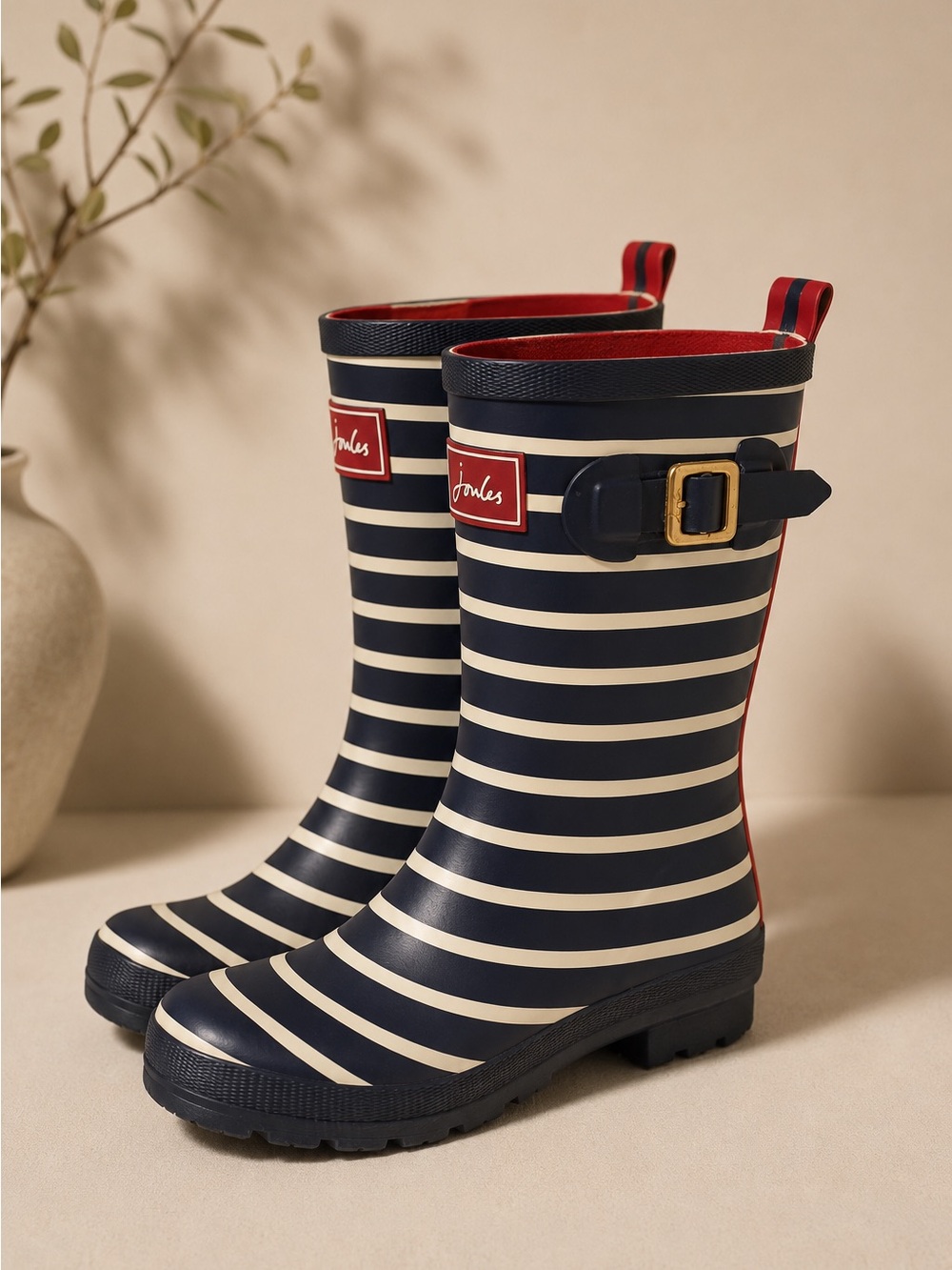 Joules Waterproof Rain Boots Navy White Stripe Women Size 8 EU39